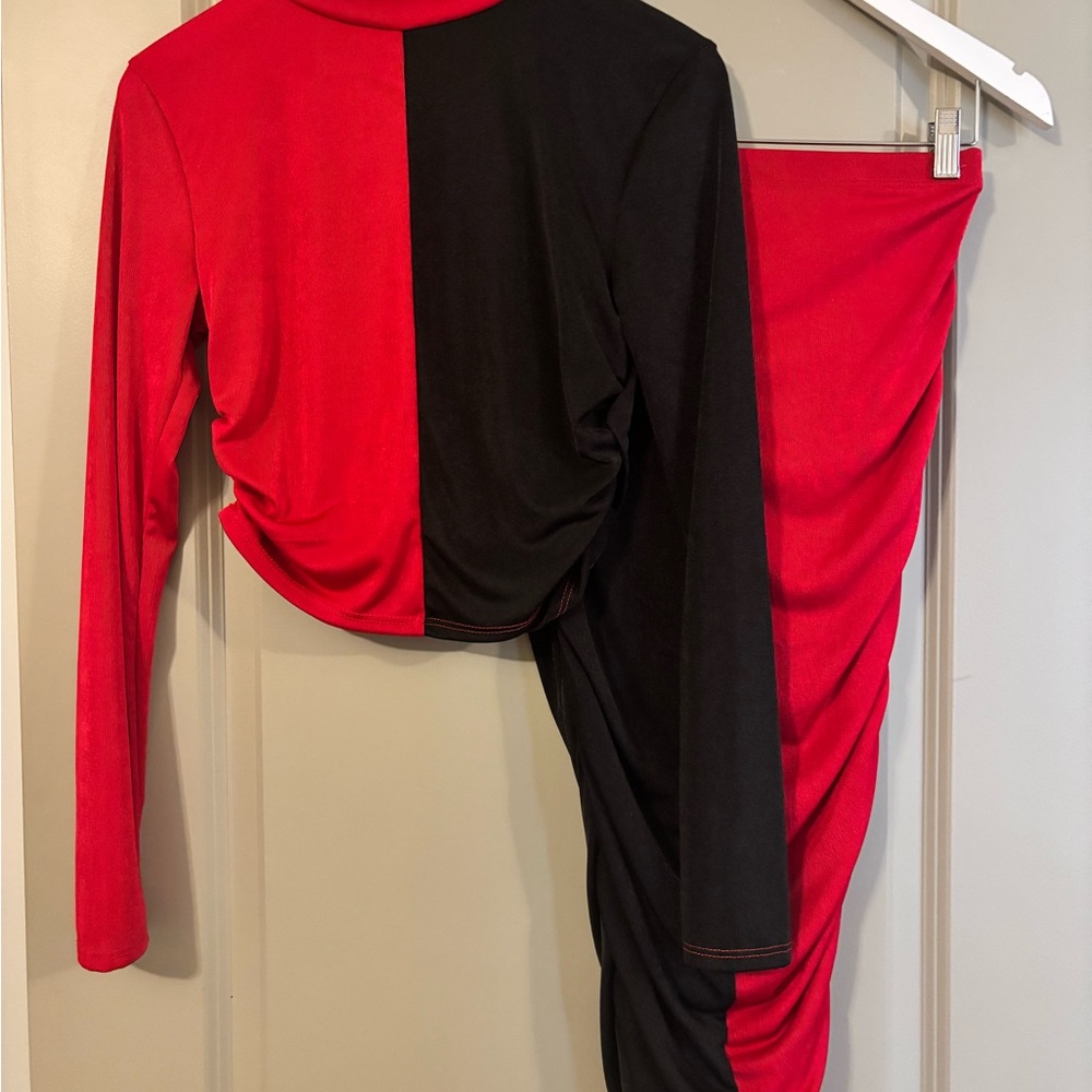 By: Discreet Red and Black Two-Piece Outfit Size Med